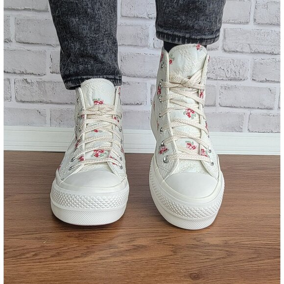 ⭐Converse Chuck Taylor Lift Rose Cross Stitch Sz 8 Women's Shoes White A13659C⭐ - Picture 5 of 11